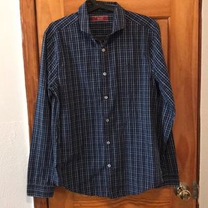 Men’s penguin dark blue checkered dress shirt